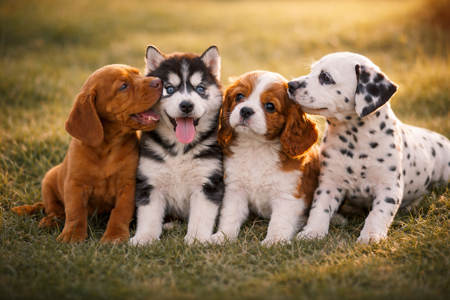 Happy dogs outdoors in a bright natural setting